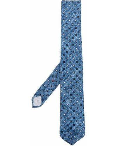 Niebieski jedwabny krawat w kwiatki z nadrukiem Dell'oglio