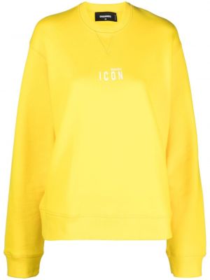 Памучен пуловер с принт жълто Dsquared2