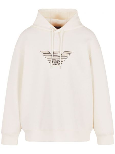 Pamučna hoodie s kapuljačom s vezom Emporio Armani bijela