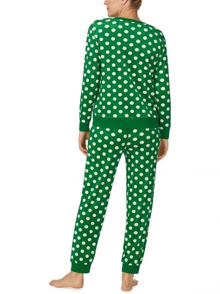 Зеленая велюровая пижама в горошек с длинным рукавом Kate Spade New York