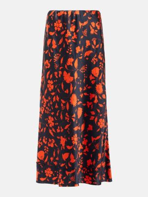 Květinové hedvábné midi sukně Lee Mathews oranžové