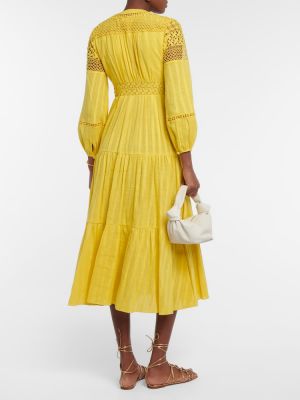 Bavlněné midi šaty s výšivkou Diane Von Furstenberg žluté