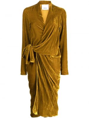 Žametna midi obleka iz rebrastega žameta Erika Cavallini rumena