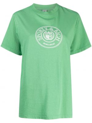 Памучна тениска с принт Sporty & Rich зелено