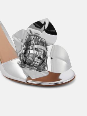 Papuci tip mules din piele cu model floral Gianvito Rossi argintiu