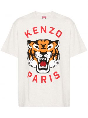 Памучна тениска с тигров принт Kenzo сиво