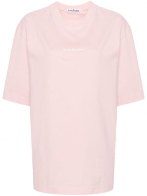 Bavlněné tričko s potiskem Acne Studios růžové