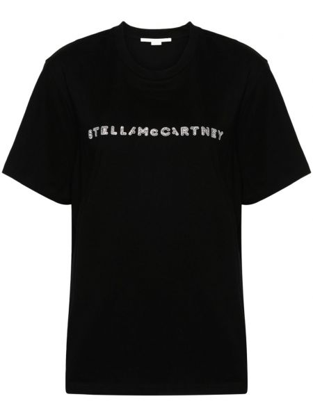 Medvilninis marškinėliai su kristalais Stella Mccartney juoda