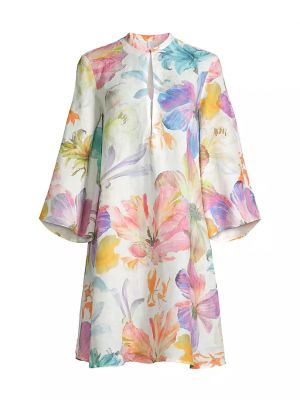 Льняное платье мини в цветочек с принтом 120% Lino