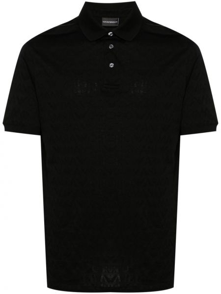 Жакардова памучна поло тениска Emporio Armani черно