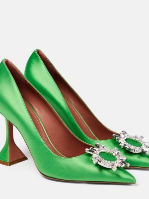 Pantofi cu toc din satin Amina Muaddi verde