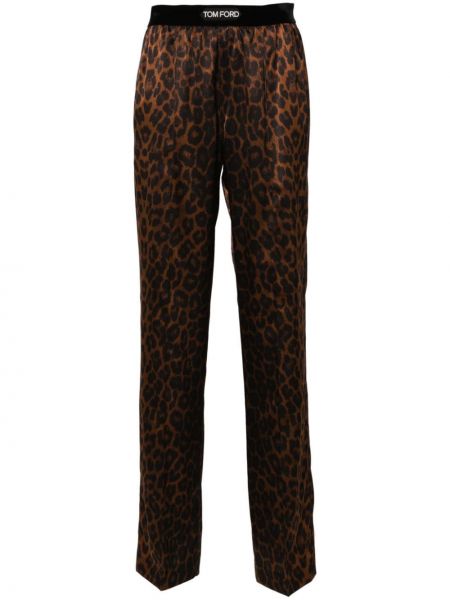 Pantaloni cu picior drept din satin cu model leopard Tom Ford