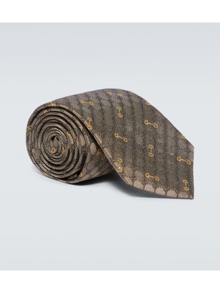 Cravatta di seta in tessuto jacquard Gucci marrone