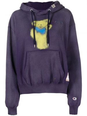 Raštuotas medvilninis džemperis su gobtuvu Maison Mihara Yasuhiro violetinė