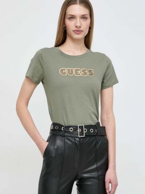 Koszulka bawełniana dopasowana Guess zielona