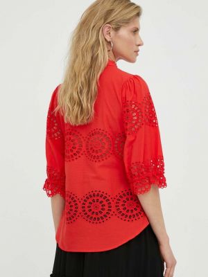 Bavlněné tričko se stojáčkem Bruuns Bazaar červené