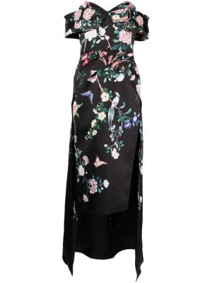 Virágos estélyi ruha nyomtatás Marchesa Notte fekete