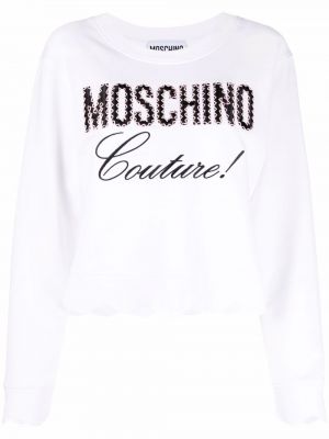 Памучен суитчър с принт Moschino бяло