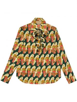 Копринена риза с принт Gucci