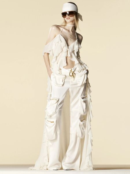 Памучна копринена рокля с волани Blumarine бяло
