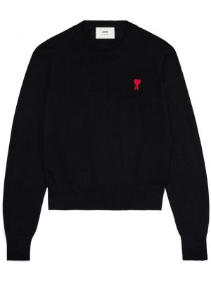 Vlnený sveter s výšivkou Ami Paris čierna