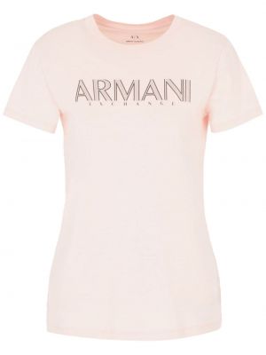 Bavlněné tričko s potiskem Armani Exchange růžové