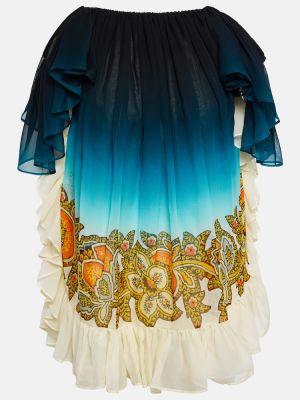 Hodvábne šaty s potlačou Etro modrá