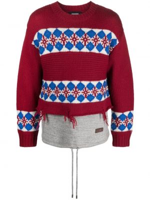 Vilnonis megztinis su nubrozdinimais Dsquared2 raudona