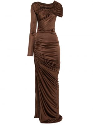 Drapiruotas asimetriškas vakarinė suknelė Atlein ruda