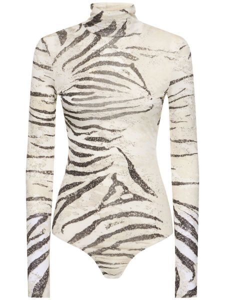 Zebra desenli viskon body Roberto Cavalli beyaz