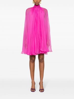 Průsvitné hedvábné koktejlové šaty Manuri růžové