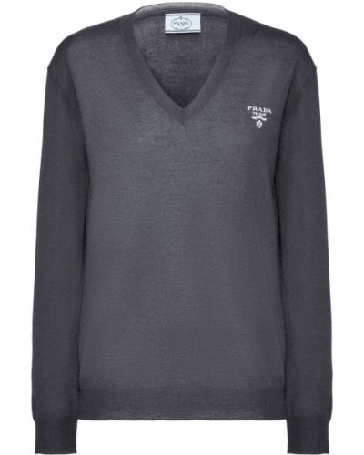 Kaschmir pullover mit v-ausschnitt Prada grau