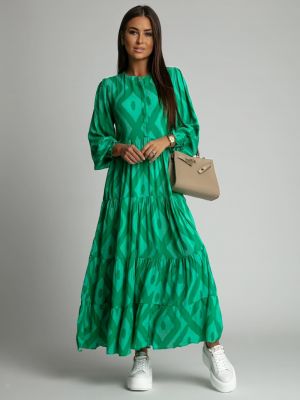Μακρυμάνικη βαμβακερή μάξι φόρεμα Fasardi πράσινο