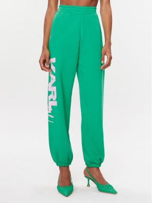 Pantaloni sport cu croială lejeră Karl Lagerfeld verde