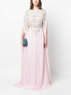 Gėlėtas vakarinė suknelė Dina Melwani rožinė