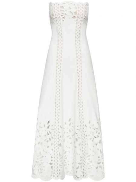Večernja haljina s cvjetnim printom s čipkom Oscar De La Renta bijela