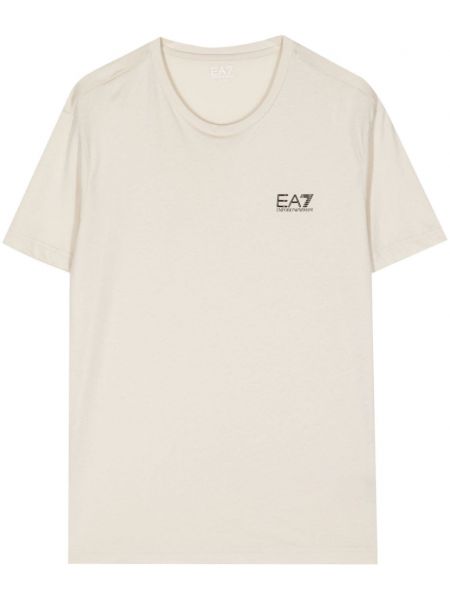 Bombažna majica s potiskom Ea7 Emporio Armani bež