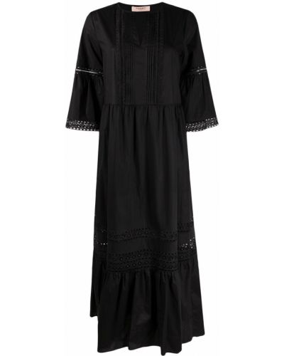 Расклешенное платье макси с вышивкой расклешенное Twin-set, черное