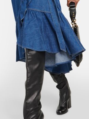 Bavlnená midi sukňa s volánmi Polo Ralph Lauren modrá