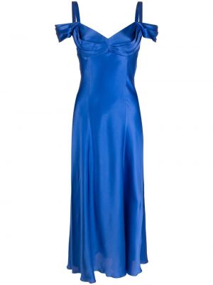 Modré hedvábné midi šaty Alberta Ferretti