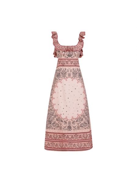 Sukienka midi z falbankami Zimmermann różowy