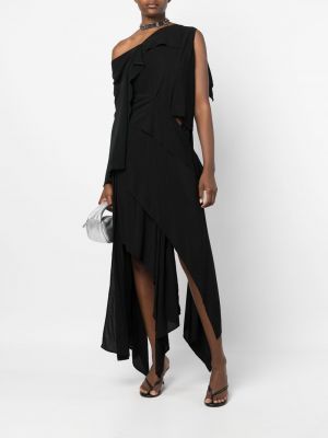 Asymetrické bavlněné koktejlové šaty Yohji Yamamoto černé