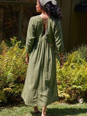 Длинное платье с v-образным вырезом Malai зеленое