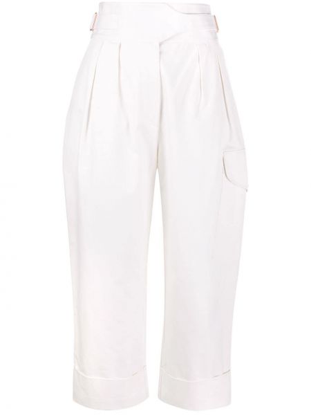 Spodnie cargo z wysoką talią bawełniane w miejskim stylu See By Chloe - biały