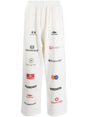 Pantaloni sport cu imagine Balenciaga alb