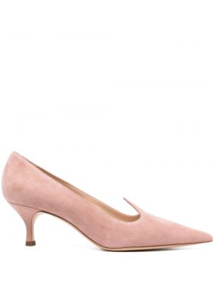 Кожени полуотворени обувки с ток с нисък ток Casadei розово
