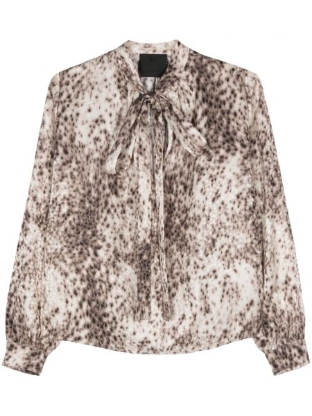 Bluză cu guler de mătase cu imagine cu model leopard Givenchy maro