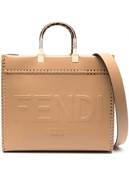 Кожени шопинг чанта Fendi кафяво