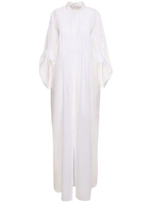 Bombažna dolga obleka z draperijo Alberta Ferretti bela