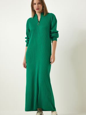 Dlouhé šaty na zip Happiness İstanbul zelené